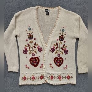 SOLD 1X Vintage Cardigan Sweater Embroidered Beldoch Popper